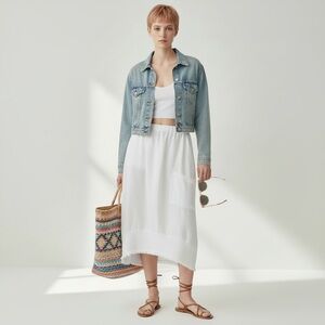 Italian Linen Boho Barrel Midi Skirt